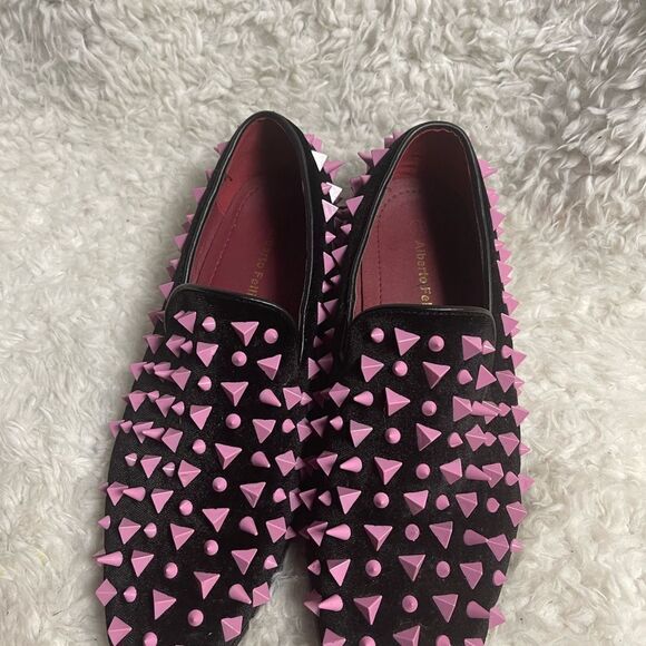Alberto Fellini Men's synthetic black suede pink Spike Dress Loafers SZ8.5 - Picture 8 of 13